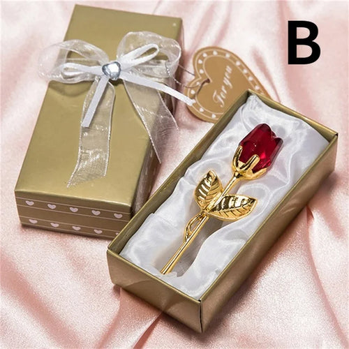 6 Colors Crystal Glass Rose Flower Figurines Craft Valentine'S Day Favors X'Mas Lovers' Gift Souvenir Home Wedding Decoration